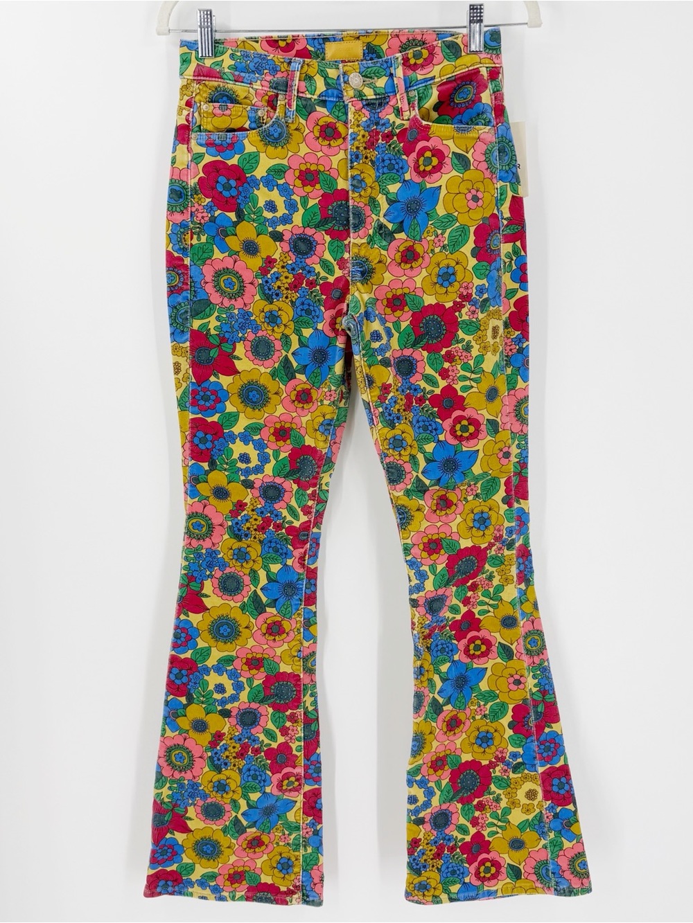 NWT MOTHER High Waisted Weekender Skimp Corduroy In Track And Flower Fields 27